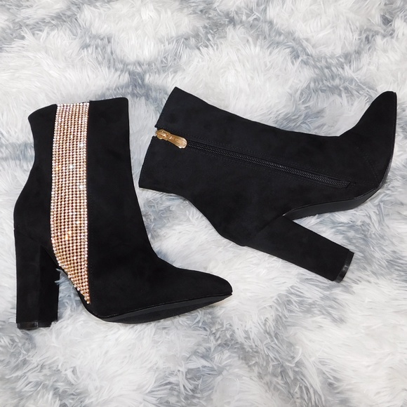 Burgundy Suede Rhinestone Ankle Boot - Picture 6 of 6